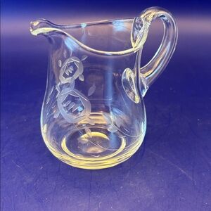 Vintage Clear Glass Pitcher and Sugar Bowl with Etched Floral Design